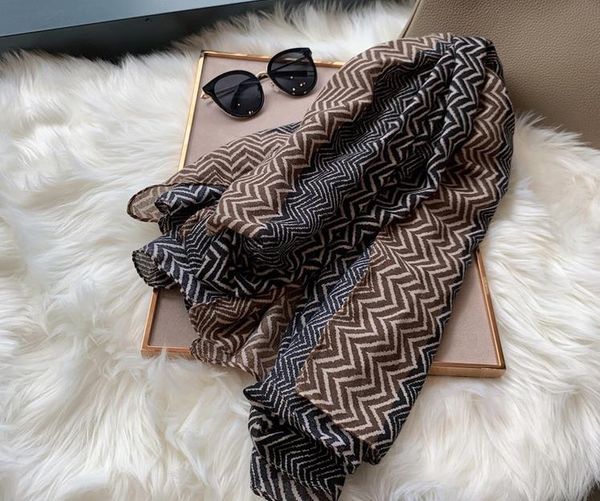 

scarves 2021 beautiful zigzag print shawls cotton beach geometry long wrap scarf hijab muffler 3 color, Blue;gray