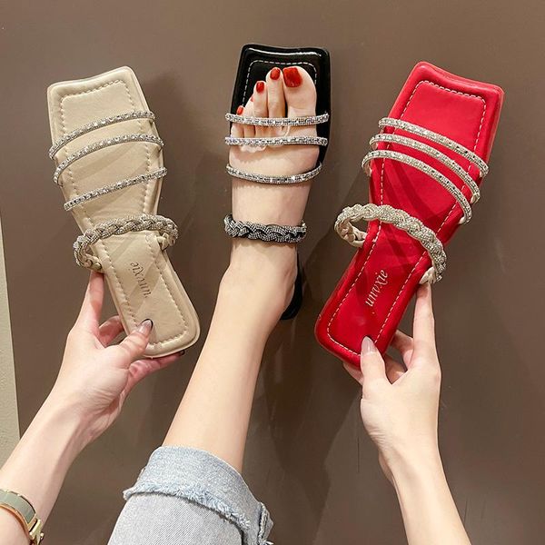 

shoes women ladies' slippers pantofle low shallow glitter slides soft summer 2021 flat jelly pu rome crystal basic f, Black