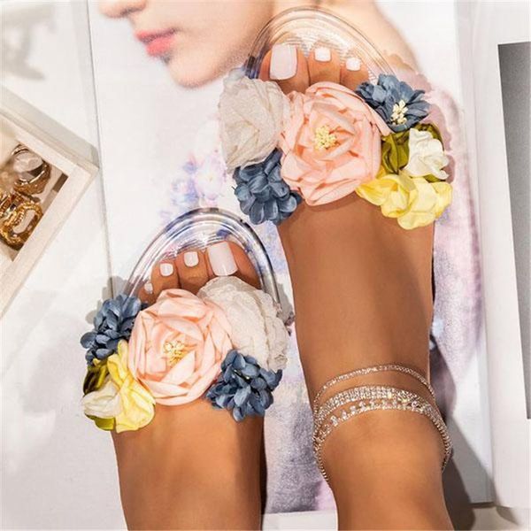 

sandals womren multi-color floral clear jelly, Black