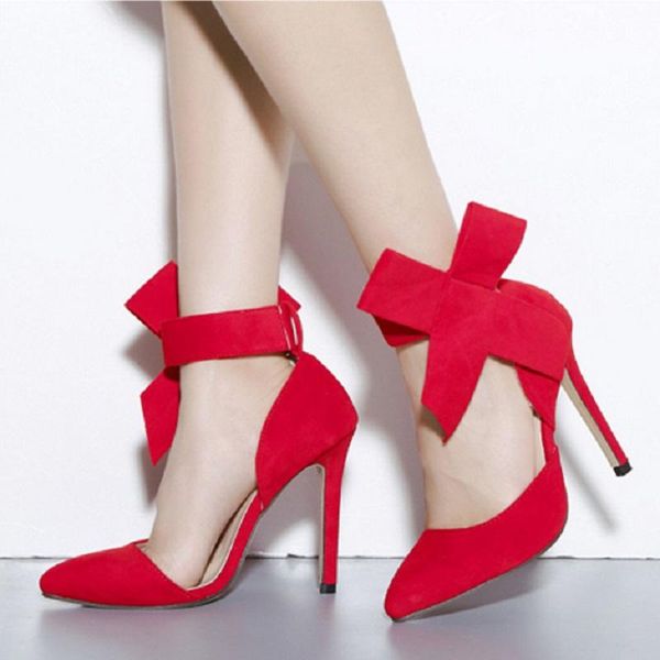 

summer fashion pointed shallow mouth sandals bow stiletto high heel large size banquet dress wedding shoes women, Black