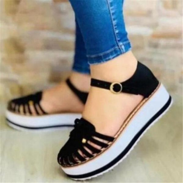 

sandals thick-soled buckle womens summer style large size casual shoes fashion platform slippers women slides loafers, Black