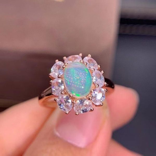 

cluster rings meibapj natural opal gemstone water drop mottled ring for women real 925 sterling silver charm fine party jewelry, Golden;silver
