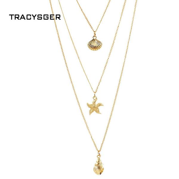 

bt-84575 /tracysger/ fashion conch shell layer necklace chains, Silver