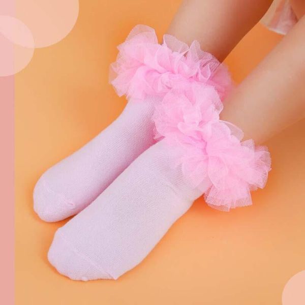 

socks 10 pairs big ruffle kids girls lace for ballet dance footwear princess performance flower booties hose, Pink;yellow