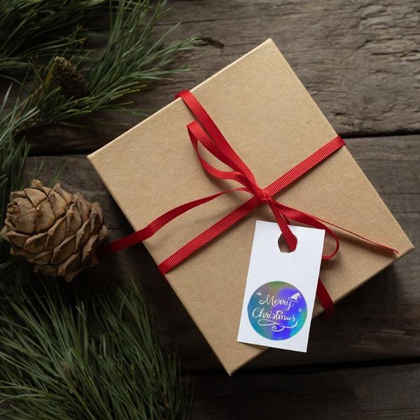 

gift wrap 500pcs/roll round merry christmas adhesive stickers decorative rainbow laser for small business family drop
