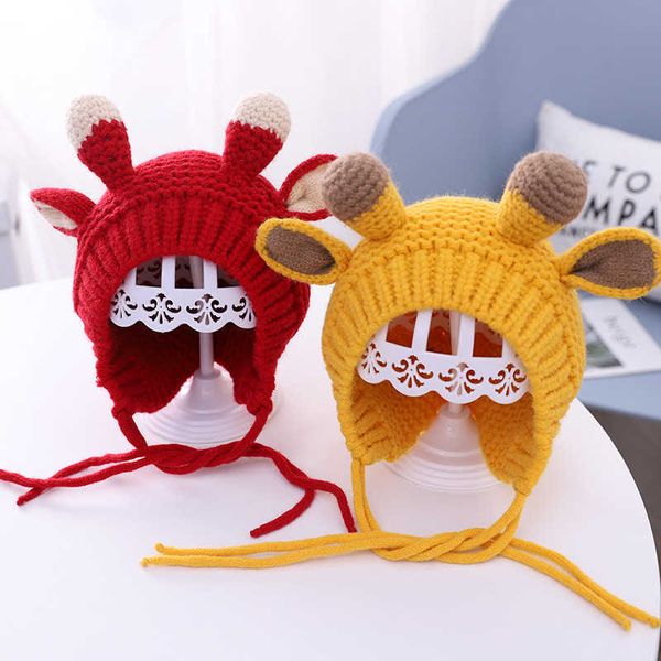 

toddler baby boy girl hat knitted skullies beanies big ears lace up bomber hat autumn winter warm kids hats and caps accessories 210713, Yellow