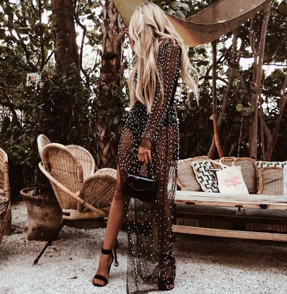 

summer two piece set womens tracksuits beach styles crop skirt mesh see through beading dress 2, Gray