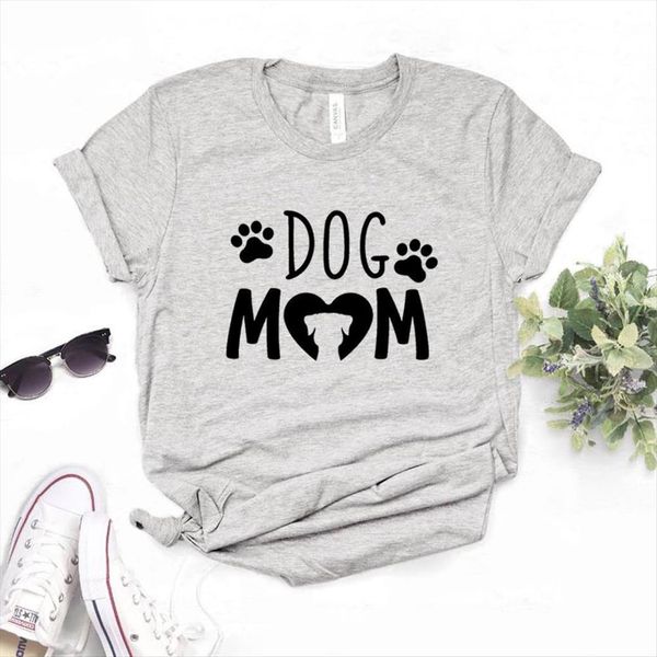 

dog mom paw print womens short sleeve o neck loose ladies causal tee clothes, White