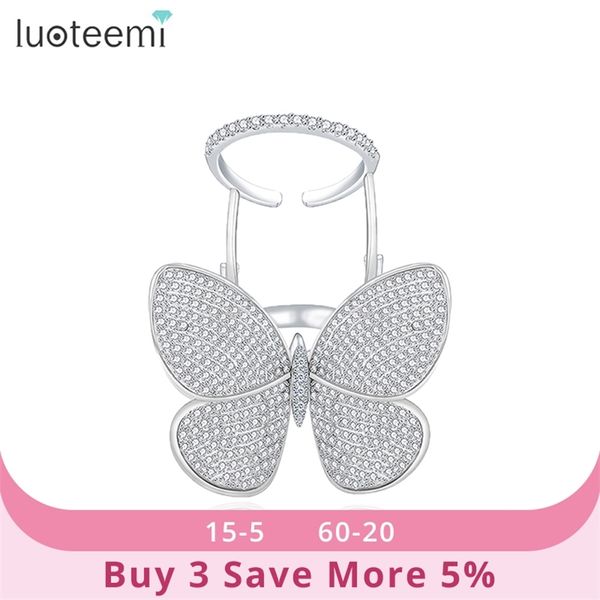 Luoteemi hochwertige modische einzigartige einstellbare Ring Micro gepflastertes leuchtendes CZ Movable Butterfly Form Schmuck für Partygeschenk 210701