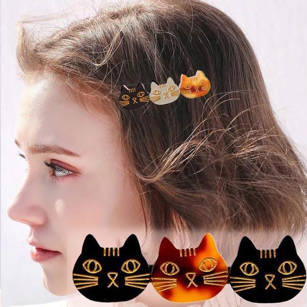 

hair clips & barrettes women girls acrylic cat barrette hairpins cute three-cats animals duckbill clip ornament hairgrips jewelry gift, Golden;silver