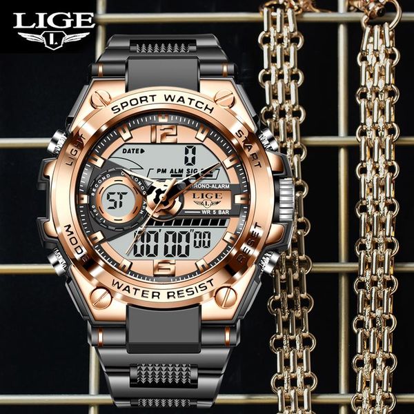 

wristwatches men's watches men sport waterproof dual display relogio masculino orologio uomo watch, Slivery;brown