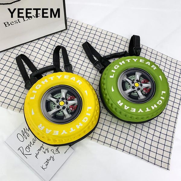 

creative 3d diagonal portable schoolbag children cartoon backpack cute tire wheel pattern girl boy school bags