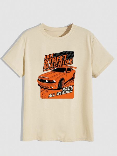 

romwe guys letter car graphic tee t54x#, White;black