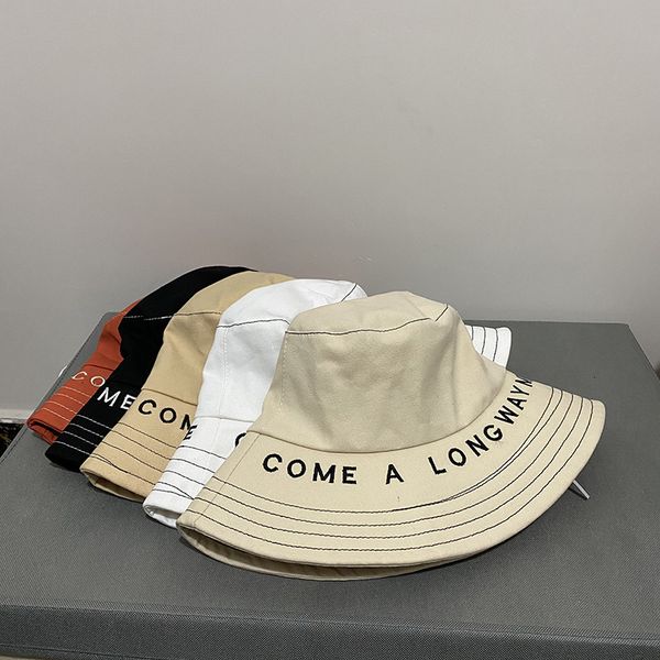 

big edge female summer letter embroidered fisherman's male four seasons british simple basin miss sister fried street plain hat