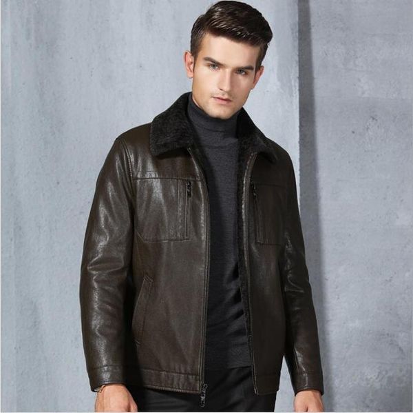 

men's leather & faux autumn winter clothes mens business casual zipper fur coats male fashion warm thick velvet jacket men, Black