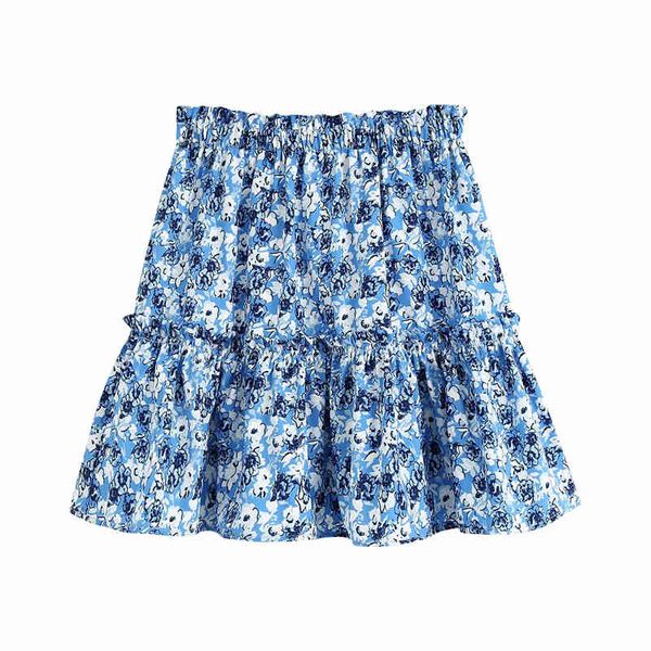 

summer fashion floral print elastic waist mini skirts female chic bohemian style pleated a-line high short skirt femm 210421, Black