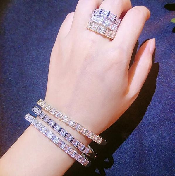

simple fashion luxury jewelry 925 sterling silver princess cut ins selling jewelry set white z wedding ring bangle for women gift