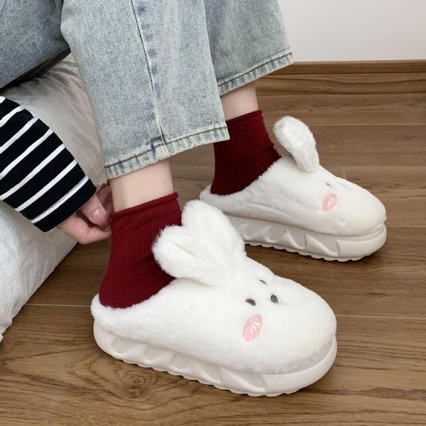 

slippers white hare women's cute animal platform home mules shoes girls bedroom plush slides slipper ears indoor, Black