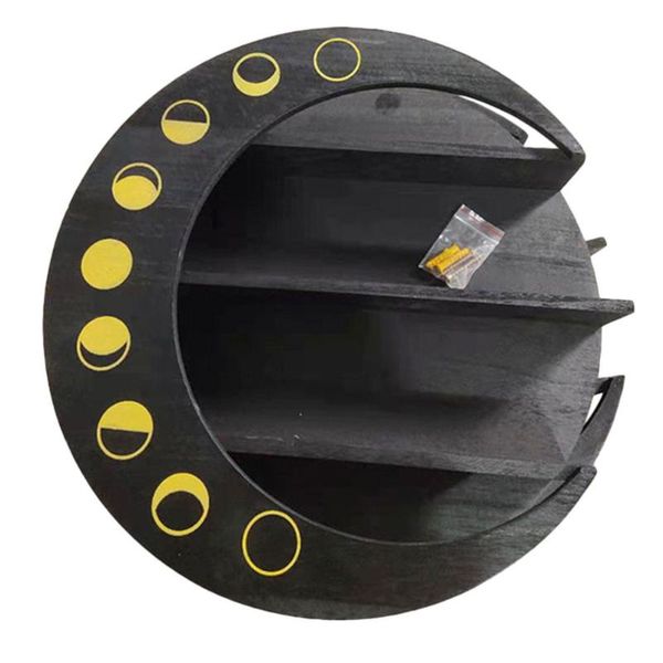 

other home decor 1pc wooden storage rack wall mounted creative moon shape (black)