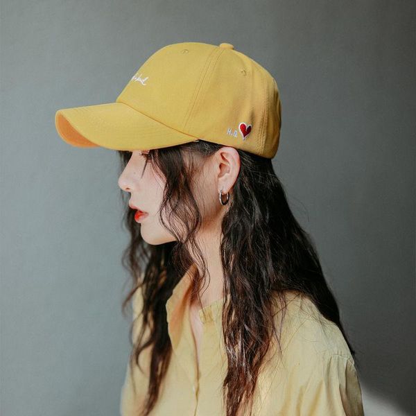 

caps & hats hat female baseball cap letter embroidered couple korean version casual and versatile summer men's duck tongue fashion, Yellow