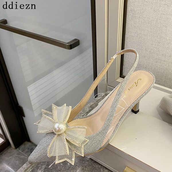 

dress shoes women pumps high heels shoe sandal 2021 rhinestones butterfly-knot pointed toe high-heeled for, Black