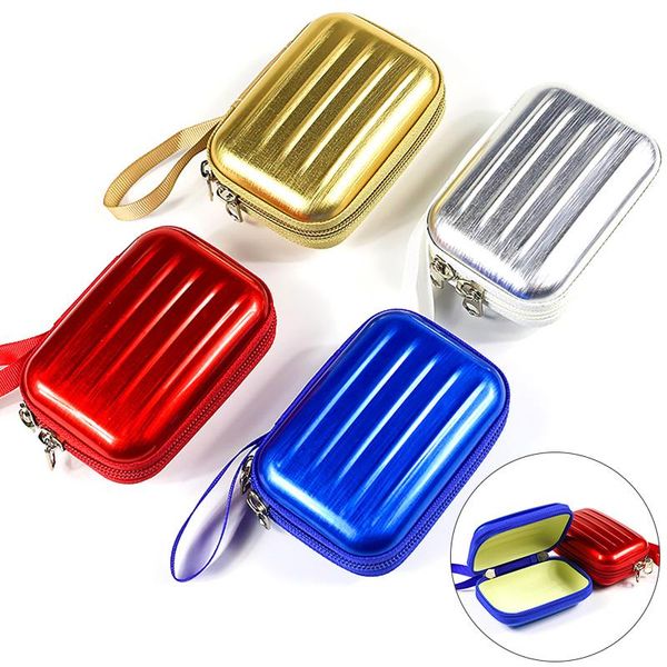

mini suitcase shape tinplate coin bag with handle double zipper slider earphone storage key purse multi color bags