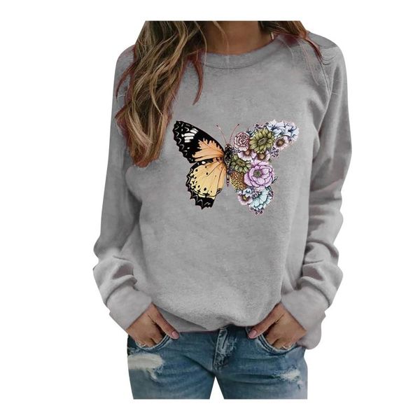 

women's hoodies & sweatshirts 2021 autumn winter jacket creative feather butterfly print long sleeve lady sweatshirt damskie #t1g, Black
