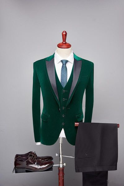 

men's suits & blazers velvet suit stitching collar slim three-piece (jacket + vest pants) groom tuxedo wedding, White;black