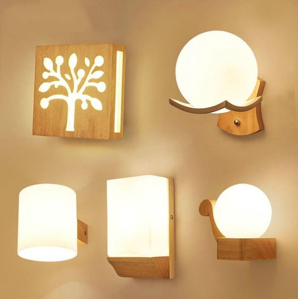 

wall lamp nordic wood light glass lampshade corridor balcony bedside led side lamps interior for home decor