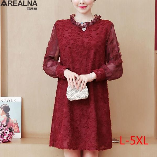 

woman dress 2021 autumn hairy splice lantern sleeve lace party ruffled elegant office lady dresses vestidos plus size casual, Black;gray
