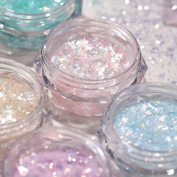 

1jar opal flake powder polarized manicure ultra-thin brocade glitter mermaid snow velvet for nail decor1, Silver;gold
