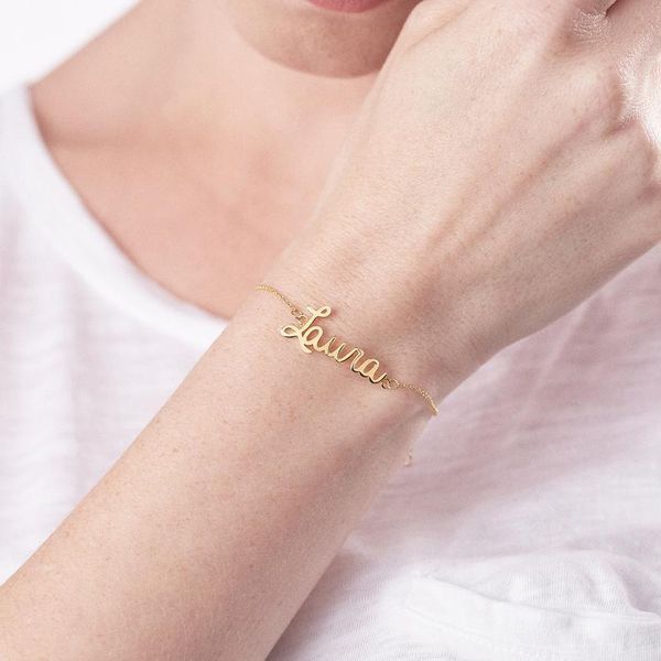 

link, chain gold name bracelet custom personalised jewellery, Black