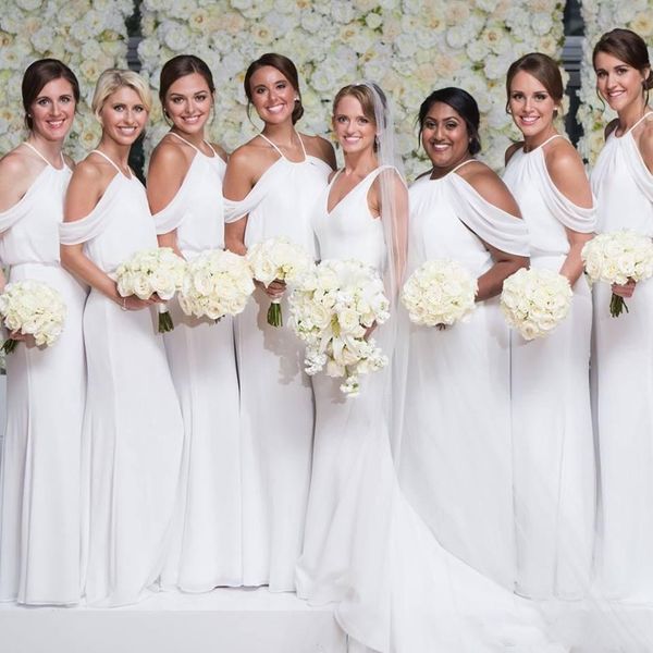 

sheath white bridesmaid dress halter neck wedding party dresses chiffon maid of honor gowns custom, White;pink