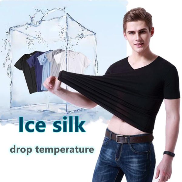 

men's t-shirts summer inner wear external seamless t-shirt ice silk drop temperature breathable thin short sleeve smooth shirt, White;black