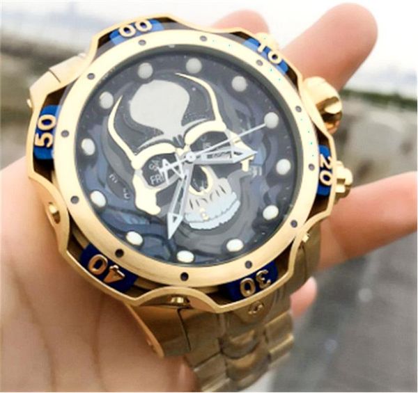 

wristwatches skull invicible undefeated stainless stee men watch model:30351 52mm reloj drop, Slivery;brown