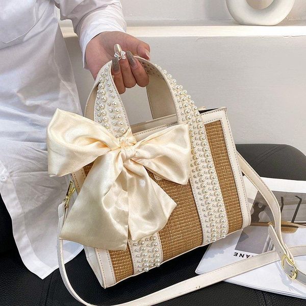 

evening bags luxury fashion women handbags 2021 bowknot tote bag pearl woven large capacity crossbody shoulder bolsos con asa