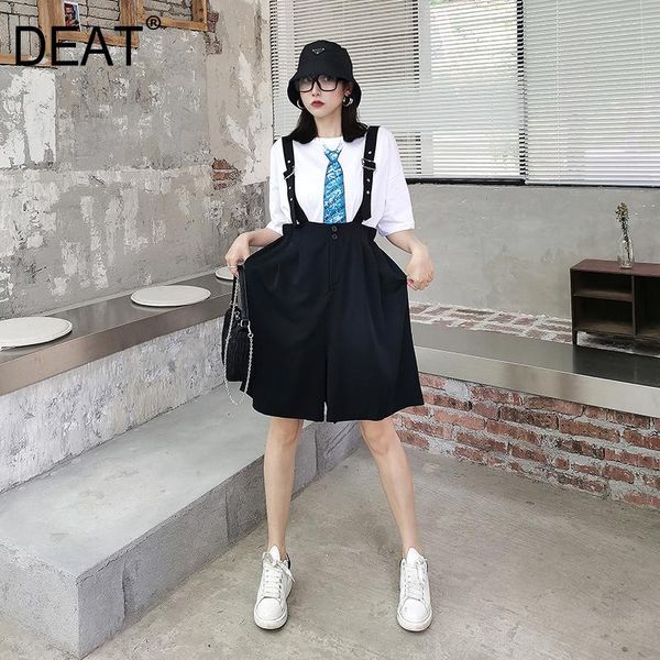 

women's pants & capris deat 2021 summer fashion casual high waist solid loose patchwork pockets wide leg student tide belt women sd568, Black;white