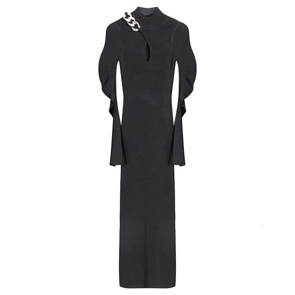 

casual dresses women bodycon sweater autumn spring hollow out knitted stretch maxi vch1, Black;gray