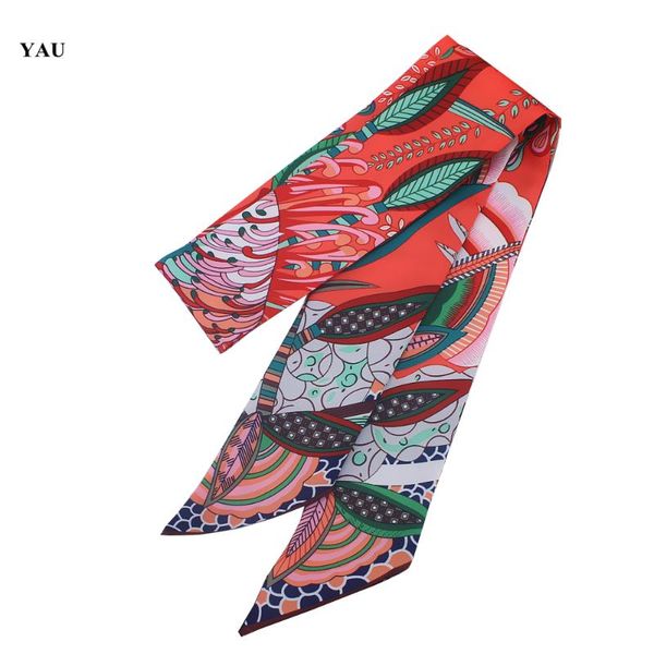 

scarves 95cm*5cm h big brand print bag small scarf women twill silk headband long accessories ribbon, Blue;gray