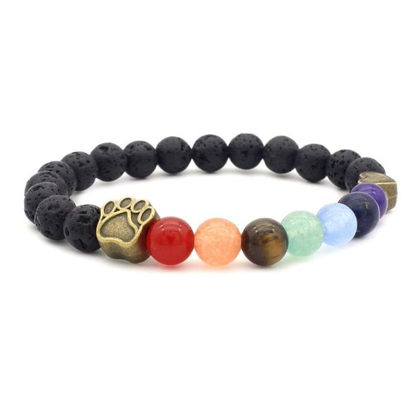 

beaded, strands european and american original network fashion simple atmospheric trend retro wind dog claw seven chakra bracelet, Black