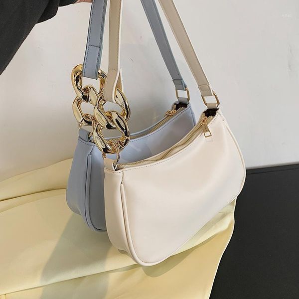 

evening bags solid color thick chain design small pu luxury leather underarm shoulder for women 2021 summer simple handbags and purses1