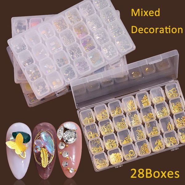 

nail art decorations mixed 28 boxes decoration rhinestone jewelry pearl rivet steel ball shell metallic ornament for design home salon use, Silver;gold