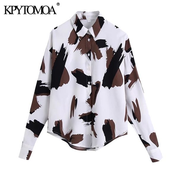 

women fashion graffiti print blouse long sleeve button-up female shirts blusas chic 210420, White