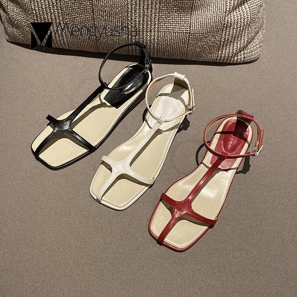 

personality t-strap square toe roman sandals women chunky low hoof heels gliadiator sandalias buckle cross belt zapatos mujer, Black