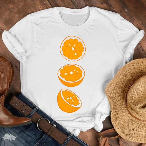 

womens female print t graphic t-shirt women lady 90s cartoon orange casual printing fruit shirt clothes tshirt tee women's, White