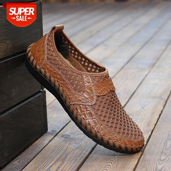 

summer mesh men's walking shoes handmade breathable man flat loafer lightweight male driving beach sandal outdoor footwear 38-50 #hh9q