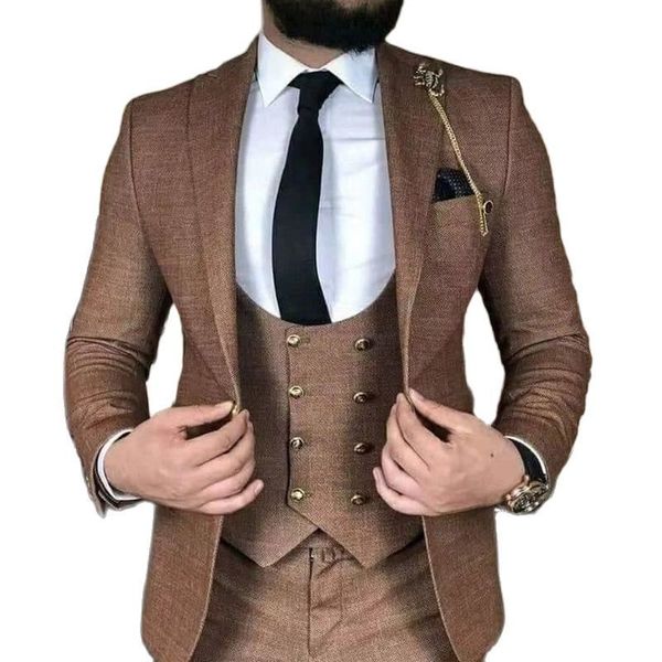 

men's suits & blazers brown business men slim fit male fashion wedding tuxedo for groom dinner 3 pieces jacket vest with pants formal c, White;black