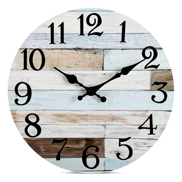 

wall clocks au -wall clock silent non-ticking wooden battery operated country retro rustic style decorative for living room