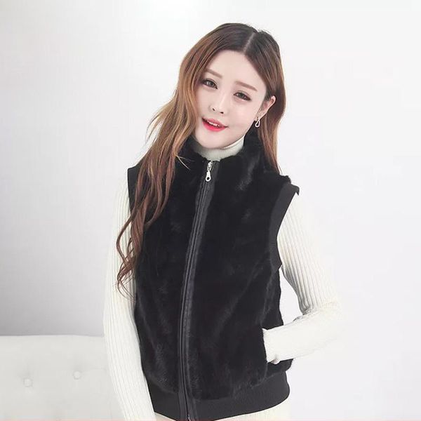

women's fur & faux 2021 natural mink coat vest short genuine high performance price ratio and quality, Black