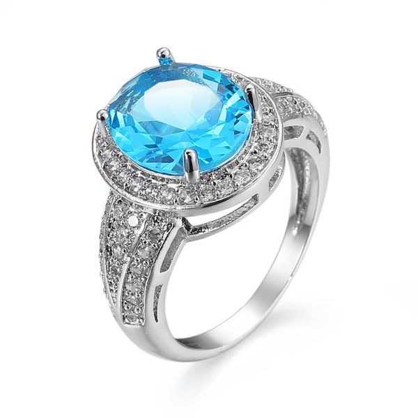 

cluster rings 925 sterling silver for wedding jewelry classic engagement oval heart design multi & purple blue color ring, Golden;silver